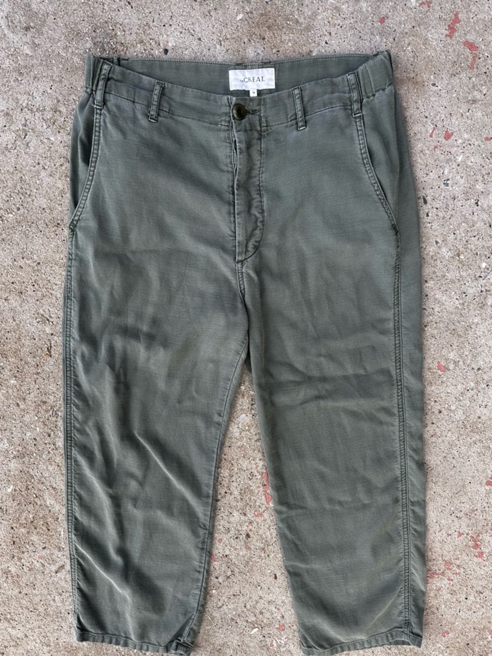 The Great Cropped Pants Olive Green Utility Tapered Sz 28 Measures 32 READ